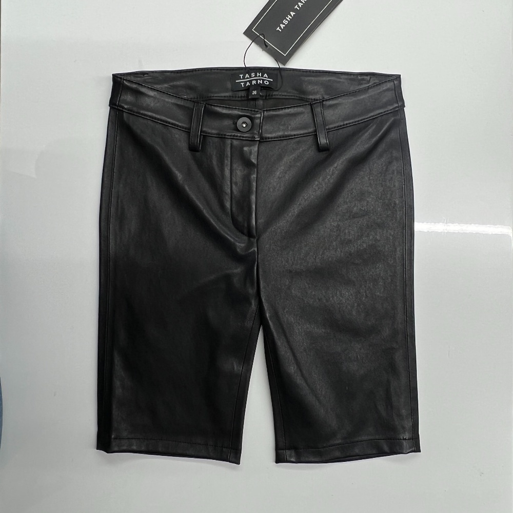 NWT Tasha Tarno Real Stretch Leather Biker Shorts